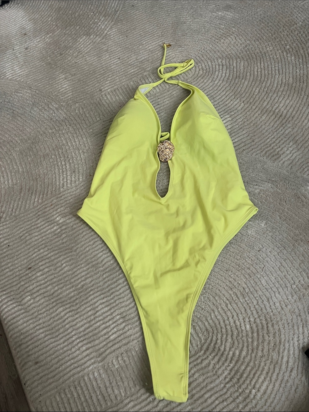 Source Unknown Lime Green One-Piece Swimsuit with Gold Accent